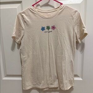 Life Is Good Cream Short Sleeve Tee with Floral Design